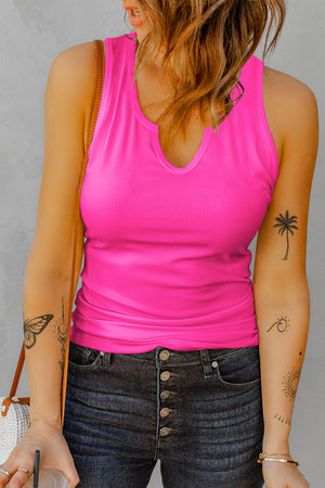 Notched Neck Ribbed Tank Top-Teresa's Fashionista LLC