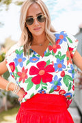 Floral V-Neck Short Sleeve Top-Teresa's Fashionista LLC