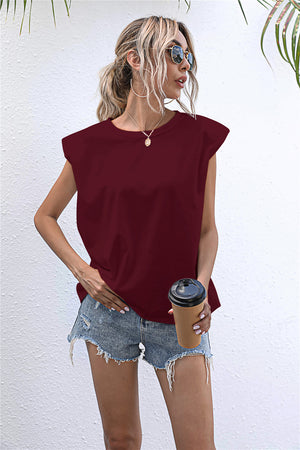 Round Neck Cap Sleeve Tee-Teresa's Fashionista LLC
