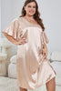 Plus Size Flutter Sleeve V-Neck Side Slit Night Gown-Teresa's Fashionista LLC