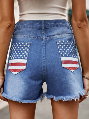 Raw Hem Denim Shorts with Pockets-Teresa's Fashionista LLC