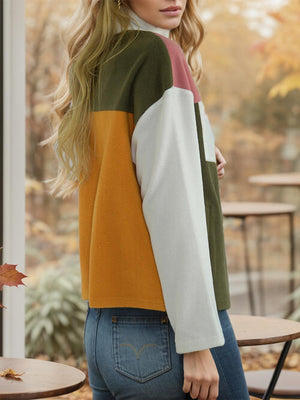 Color Block Zip-Up Long Sleeve Jacket-Teresa's Fashionista LLC
