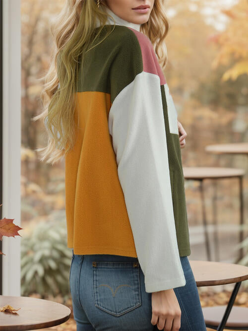 Color Block Zip-Up Long Sleeve Jacket-Teresa&#39;s Fashionista LLC
