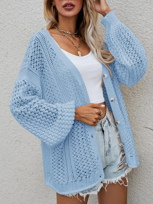 Openwork Button Front Cardigan-Teresa's Fashionista LLC