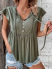 Buttoned Tie Neck Flutter Sleeve Babydoll Top-Teresa's Fashionista LLC