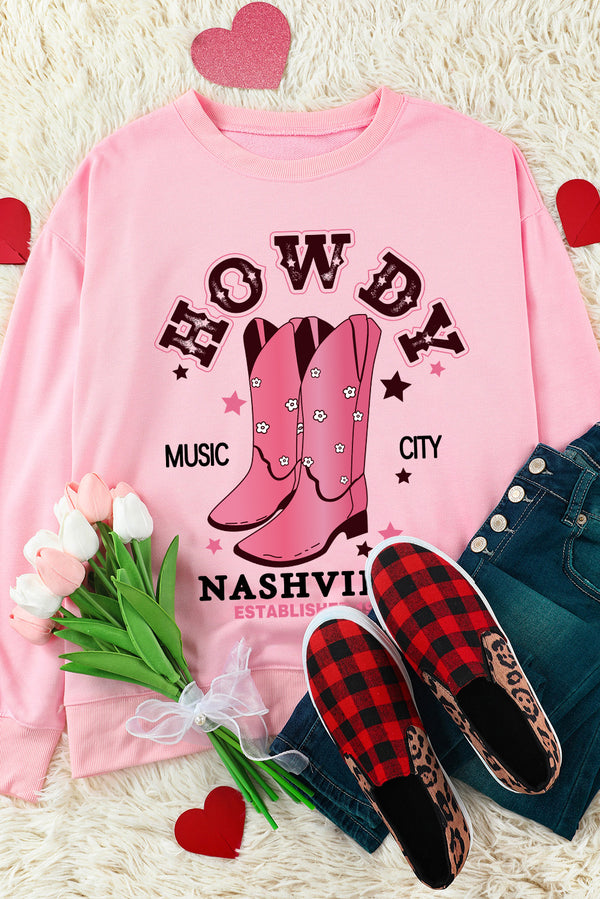 Cowboy Boots Graphic Dropped Shoulder Sweatshirt-Teresa's Fashionista LLC