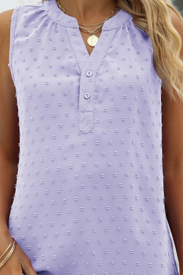 Swiss Dot Notched Neck Tank-Teresa's Fashionista LLC