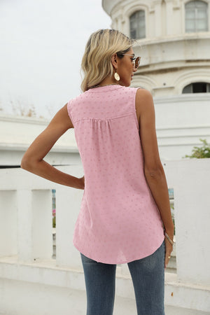 Swiss Dot Notched Neck Tank-Teresa's Fashionista LLC