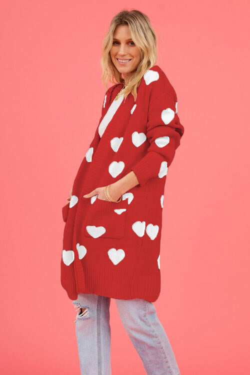 Heart Graphic Open Front Cardigan with Pockets-Teresa's Fashionista LLC