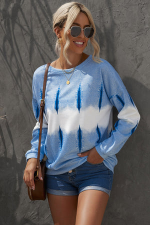 Tie-Dye Drop Shoulder Round Neck Sweatshirt-Teresa's Fashionista LLC
