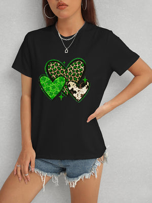 Heart Round Neck Short Sleeve T-Shirt-Teresa's Fashionista LLC