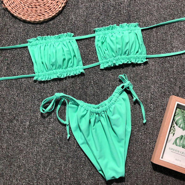 Frill Trim Ruched Bikini Set-Teresa's Fashionista LLC