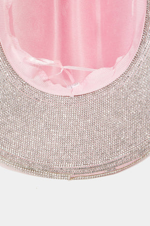 Fame Pave Rhinestone Trim Faux Suede Hat-Teresa's Fashionista LLC