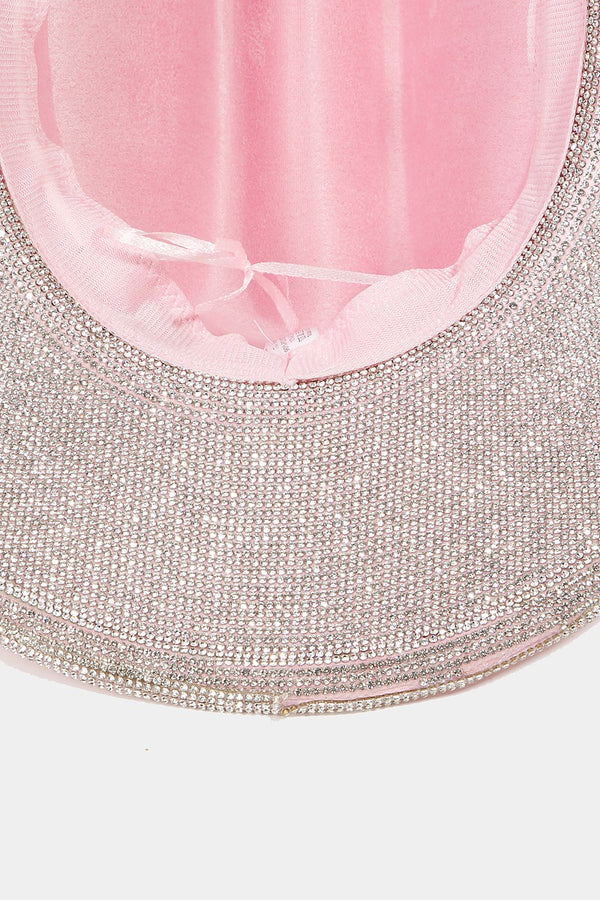 Fame Pave Rhinestone Trim Faux Suede Hat-Teresa's Fashionista LLC