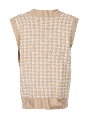 Houndstooth V-Neck Sweater Vet-Teresa's Fashionista LLC