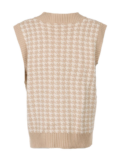 Houndstooth V-Neck Sweater Vet-Teresa&#39;s Fashionista LLC