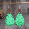 Sequin PU Leather Wooden Dangle Earrings-Teresa's Fashionista LLC