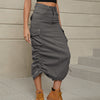 Drawstring Ruched Slit Denim Midi Skirt-Teresa's Fashionista LLC