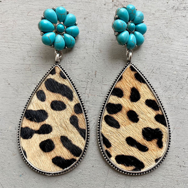 Turquoise Flower Teardrop Earrings-Teresa's Fashionista LLC