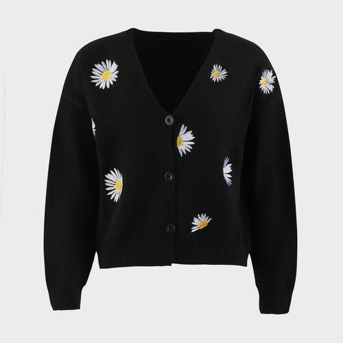 Flower Button Front Dropped Shoulder Cardigan-Teresa&#39;s Fashionista LLC