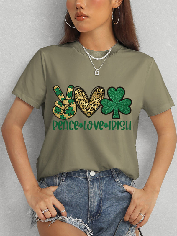 PEACE LOVE IRISH Round Neck Short Sleeve T-Shirt-Teresa's Fashionista LLC