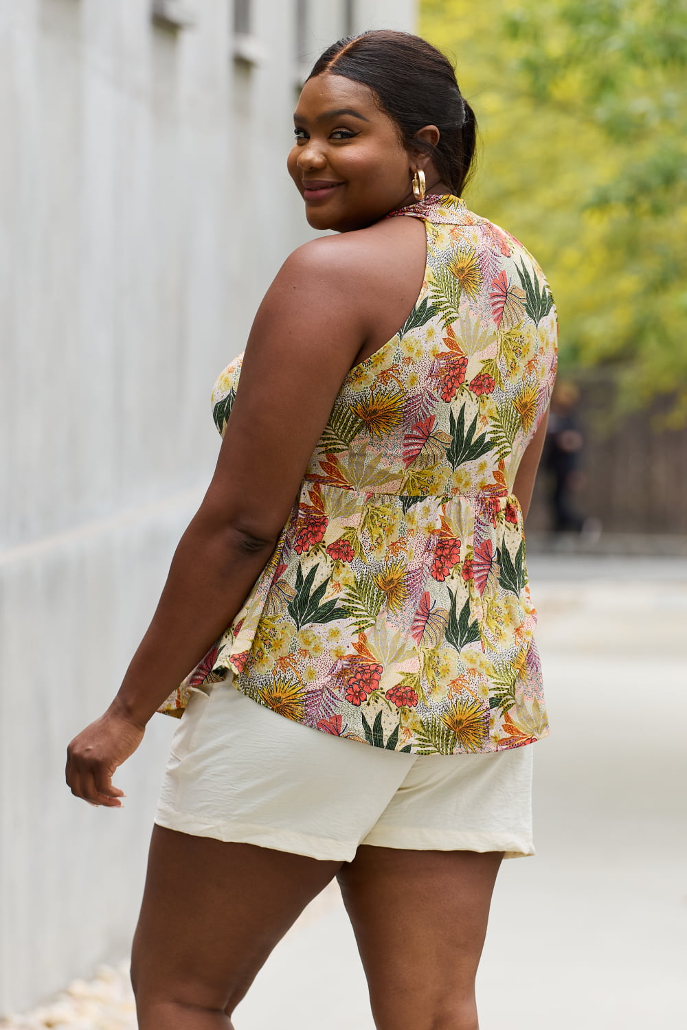 Be Stage Full Size Floral Halter Top in Green-Teresa&#39;s Fashionista LLC