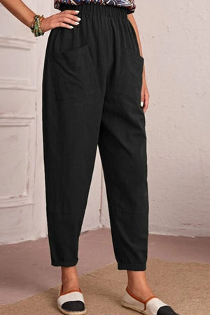 Elastic Waist Pocket Tapered Pants-Teresa's Fashionista LLC