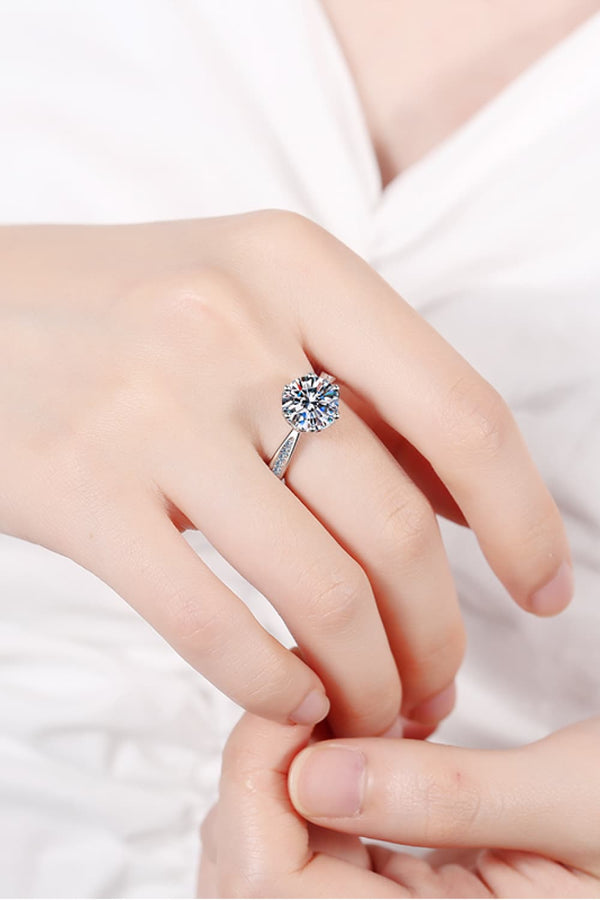3 Carat Moissanite Rhodium-Plated Side Stone Ring-Teresa's Fashionista LLC