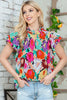 Multicolored Flutter Sleeve Mock Neck Blouse-Teresa's Fashionista LLC