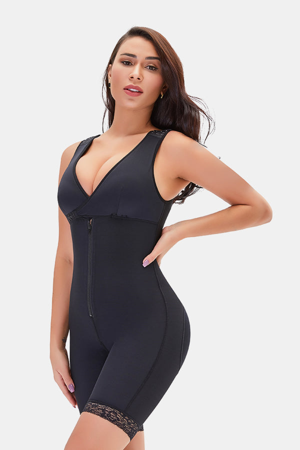 Full Size Lace Trim Shapewear with Zipper-Teresa's Fashionista LLC