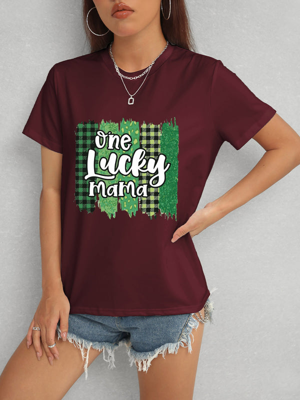 ONE LUCKY MAMA Round Neck T-Shirt-Teresa's Fashionista LLC