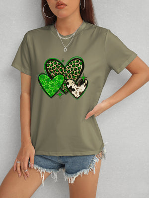 Heart Round Neck Short Sleeve T-Shirt-Teresa's Fashionista LLC