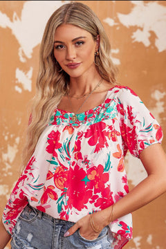 Floral Tie Back Square Neck Blouse-Teresa's Fashionista LLC