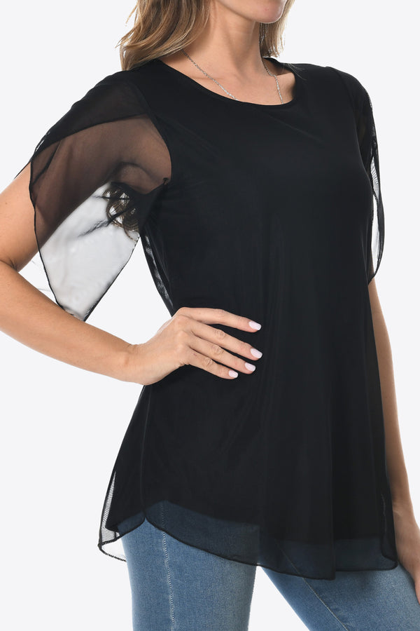 Round Neck Curved Hem Blouse-Teresa's Fashionista LLC