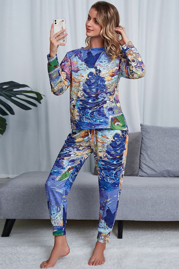 Tie-Dye Crewneck Top and Drawstring Waist Joggers Lounge Set-Teresa's Fashionista LLC