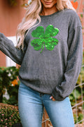 Lucky Clover Sequin Round Neck Sweatshirt-Teresa's Fashionista LLC