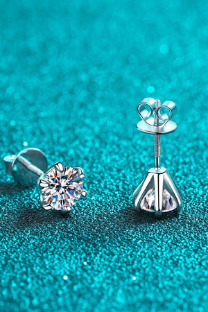 1 Carat Moissanite Rhodium-Plated Stud Earrings-Teresa's Fashionista LLC