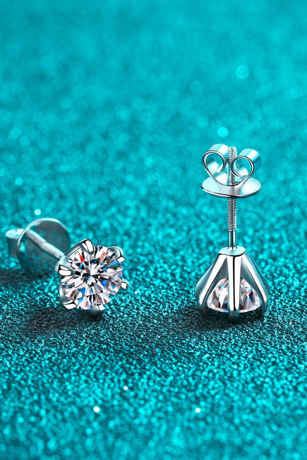 1 Carat Moissanite Rhodium-Plated Stud Earrings-Teresa's Fashionista LLC