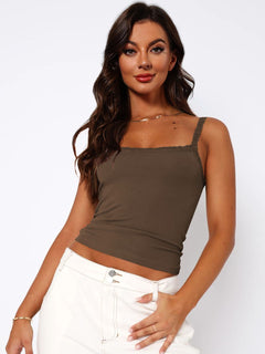 Lace Trim Straight Neck Cami-Teresa's Fashionista LLC