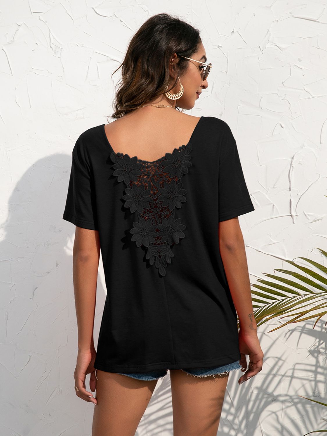 Lace Trim Short Sleeve Top-Teresa&#39;s Fashionista LLC