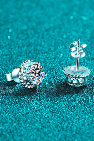 1 Carat Moissanite Rhodium-Plated Round Stud Earrings-Teresa's Fashionista LLC