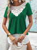 Spliced Lace Contrast Short Sleeve Top-Teresa's Fashionista LLC