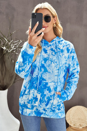 Tie-Dye Drawstring Hoodie with Pocket-Teresa's Fashionista LLC