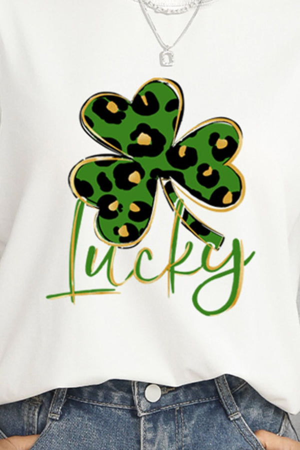 Lucky Clover Round Neck Short Sleeve T-Shirt-Teresa's Fashionista LLC