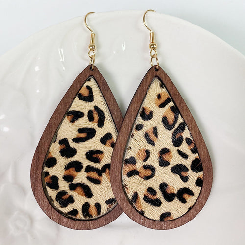 Teardrop Shape Wooden Dangle Earrings-Teresa's Fashionista LLC