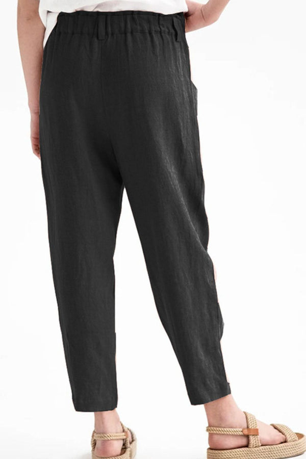 Button Detail Elastic Waist Pocket Pants-Teresa's Fashionista LLC