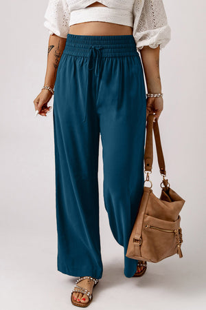 Drawstring Smocked Waist Wide Leg Pants-Teresa's Fashionista LLC