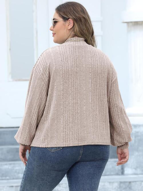 Plus Size Mock Neck Long Sleeve Knit Top-Teresa's Fashionista LLC