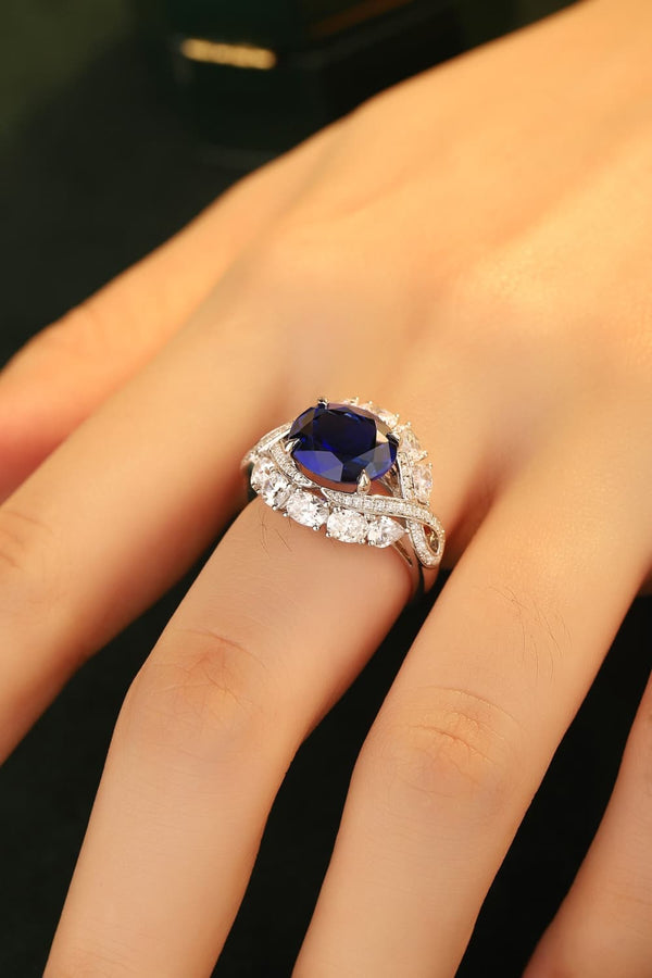 5 Carat Lab-Grown Sapphire Platinum-Plated Ring-Teresa's Fashionista LLC