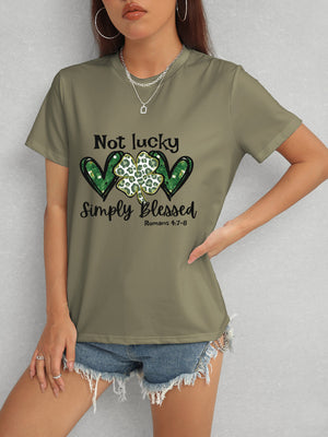 Lucky Clover Round Neck Short Sleeve T-Shirt-Teresa's Fashionista LLC
